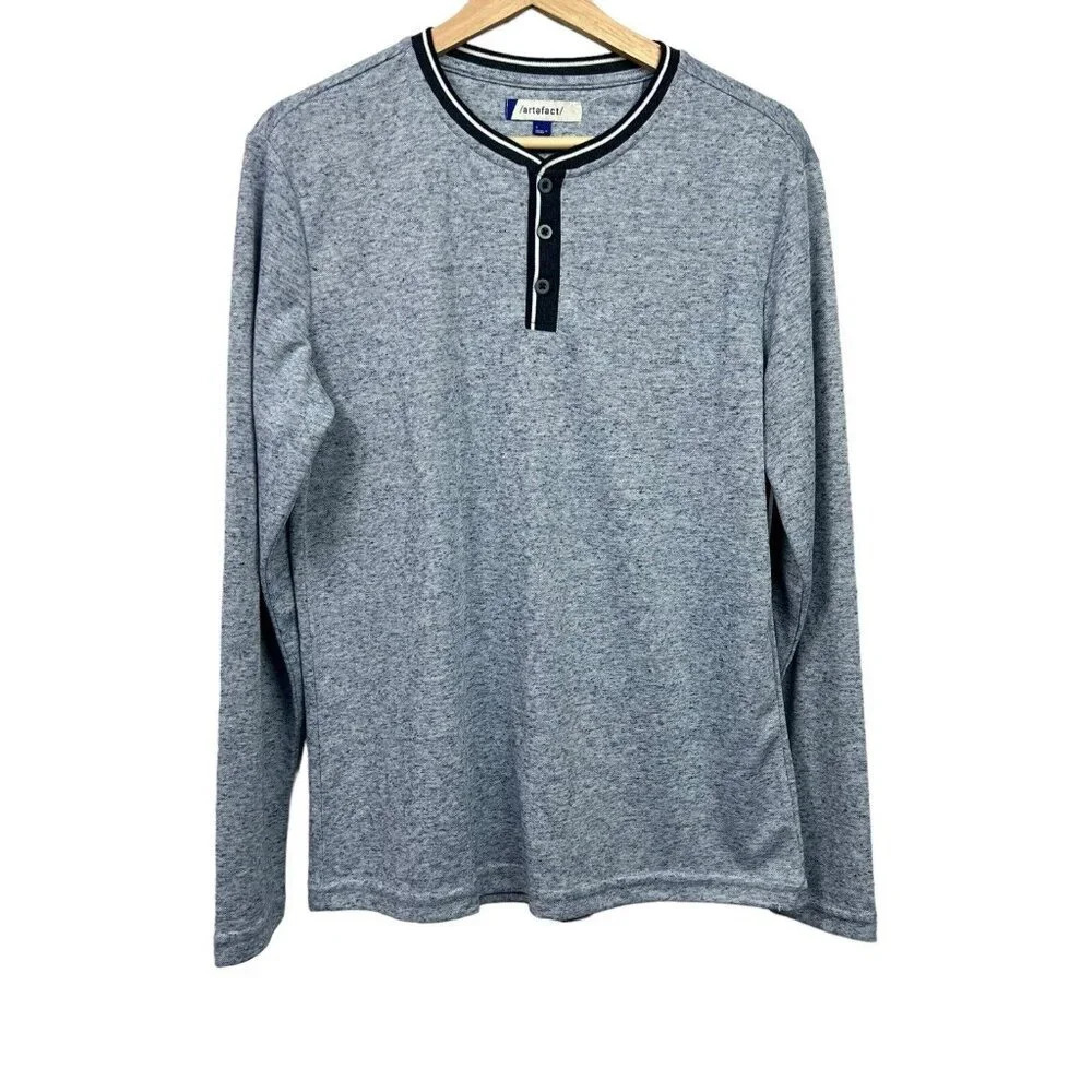 Artefact Blue Henley Men's Size Small Long Sleeve Textured NWOT